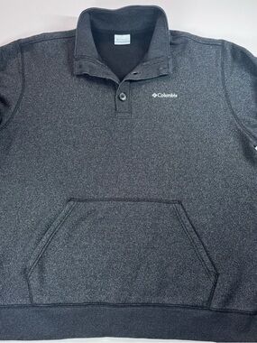 COLUMBIA Mens LS 1/4 3-Button Pullover Henley, Dk Gray,XL, Kangaroo Pockets, EUC